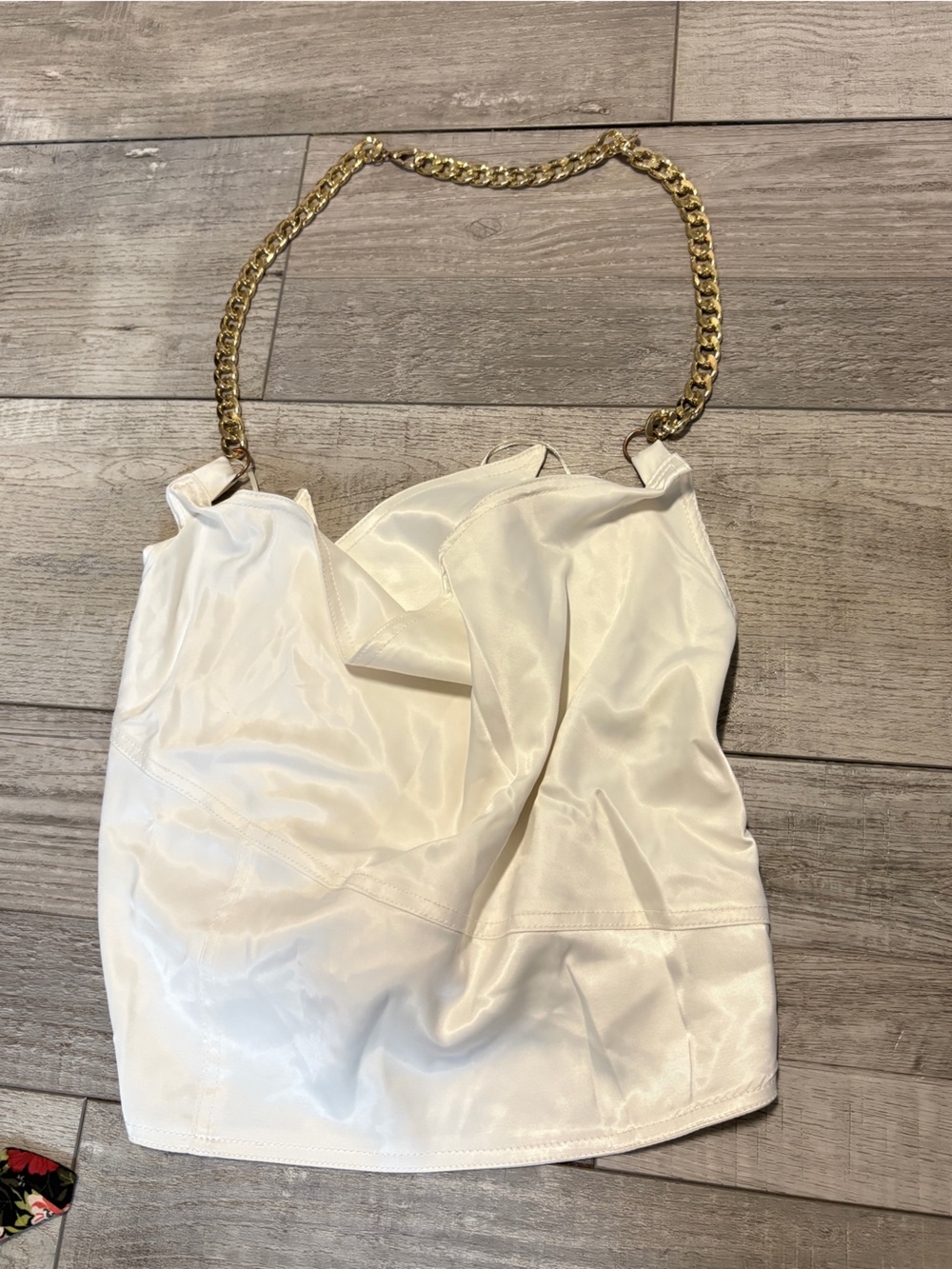 White Satin Chain-Strap Cami Top